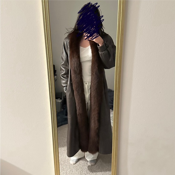 Damselle Dark Brown Fox Fur Leather Coat - Picture 13 of 13